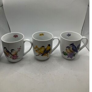 Vermont Country Store Coffee‎ Mugs Reutter Porzellan Bird Flowers Set Of 3